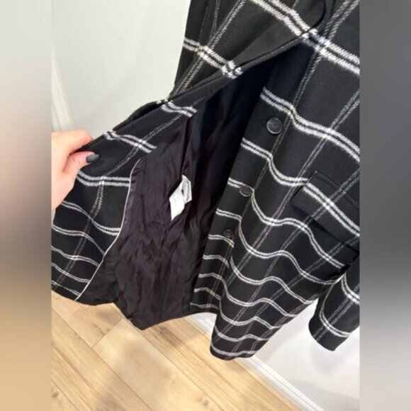 MANGO CHECKERED LONG WOOL BLEND COAT- XS - Picture 5 of 9